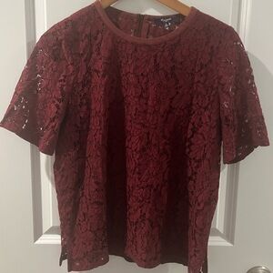 Madewell Burgundy Lace Short Sleeve Top